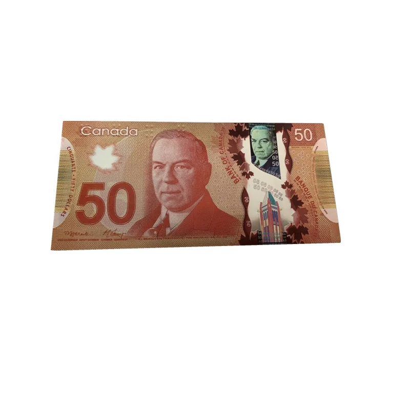 Коллекционный подарок прочная канадская валюта Cad 50 Золотая Серебряная фольга пластиковая банкнота водонепроницаемая для денег