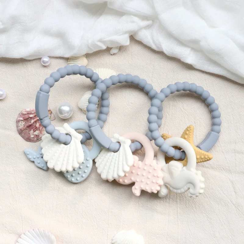 PAISEN Silicone Ring Sea Animal Shape Kid Toys Chew Rattles Baby Comforter Sensory Toys Teether Baby Teething Toys 0-12 Months