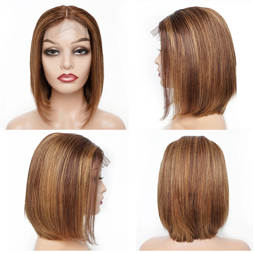Hot Sale Piano Color Best quality P4/27 Bobo Short hair Lace wigs 100% human hair  lace Transparent