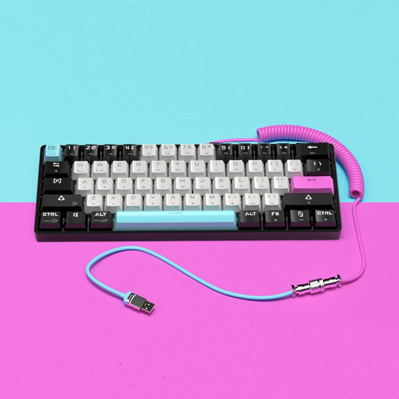 OEM Custom USB Type C Paracord D88 Tab Coil Coiled Mechanical Keyboard Cable With Aviator Connector