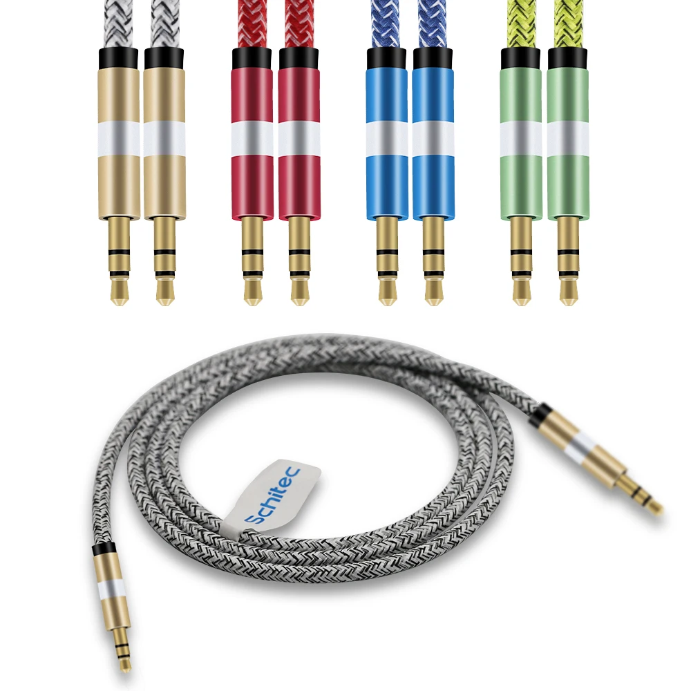 Wholesale customized  braided male to male audio cables headphone speaker car aux cable