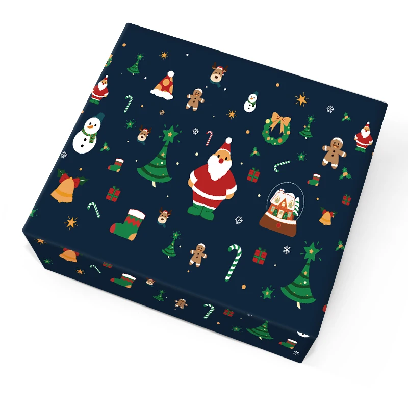 Hot Selling Custom Original Pattern Merry Christmas Toys Lights Balls Socks Hats Decorations Packaging Gift Kraft Paper Box