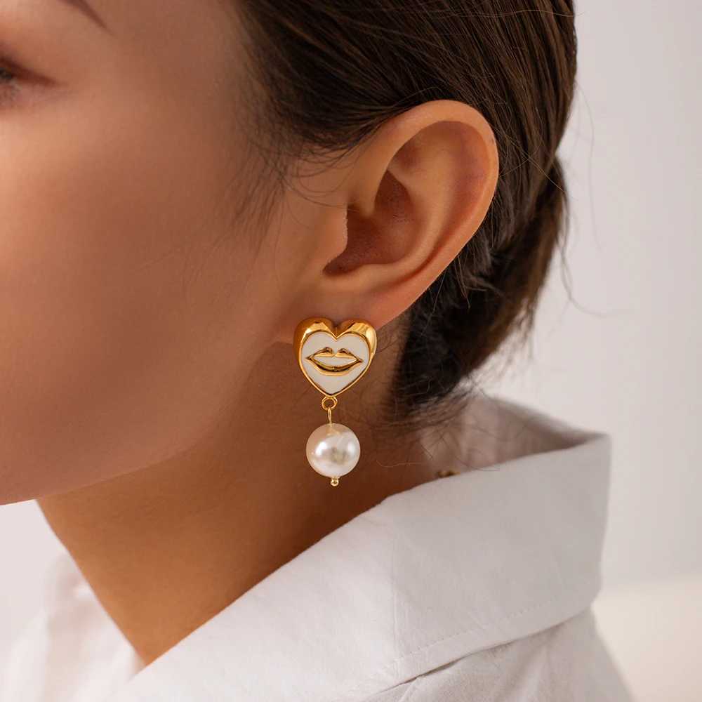 J&D Luxury 18K Plated Earring for Women Natural Pearl Fashion Earrings Trend 2023 Heart Necklace Set