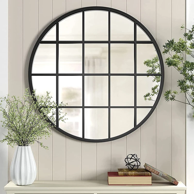 Mirror Glass and Window Grill Design Round Metal Frame Mirror Window