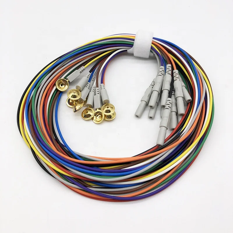 10 PCS Compatible Brain Electrodes EEG Lead Wires Gold Electrodes Electromyography Electrodes 1.5 Meters 1.9 Meters 2.5 Meters