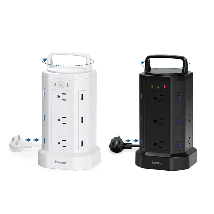 Wholesale Black USB 2100J electronic extension socket usa power strip surge protector tower with usb ports