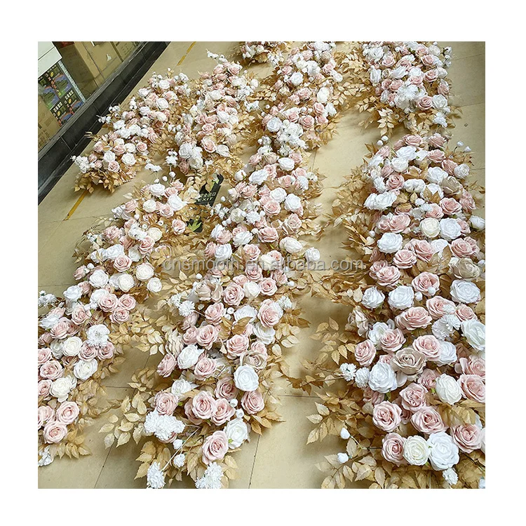 Свадебное украшение Золотой мандап Румяна розовые Золотые листья искусственная Роза стол цветок бегун фон