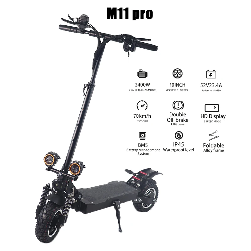 M1 pro скутер 2000 Вт/2400 Вт Новое поступление Электрический 60 В Двойной Мотор 10 дюймов толстые шины складной для взрослых