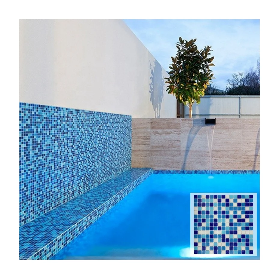 Factory hot sale floor glass mosaic tiles for swimming pool tile Ocean Blue hot melt glass mosaic bathroom floor wall tiles