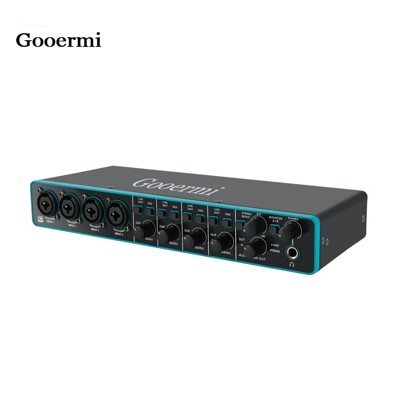 Gooermi-UMC404 USB Audio Interface With 48V Phantom Power Monitor For Guitar Recording Studio Singing