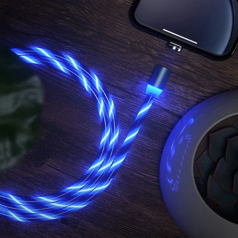 Высококачественные светодиодные магнитные кабели lightning type c micro usb для зарядки и передачи