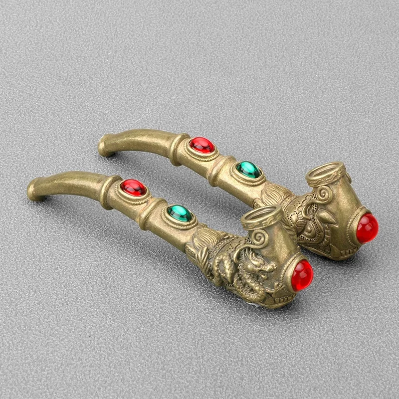 Antique play inlaid dragon  cigarette  pipe old-fashioned smoking utensils crafts ornaments