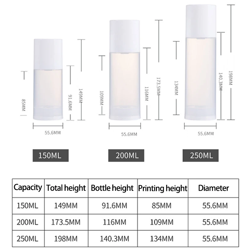 wholesale customization 150ml 200ml 250ml pp plastic white round shape airless pump bottle for cream lotion serum sprayer