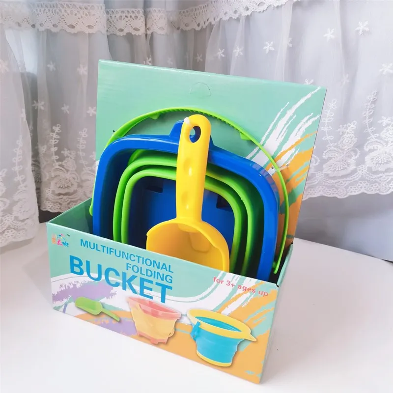 Summer outdoor sand game baby bathroom folding silicone beach bucket toy