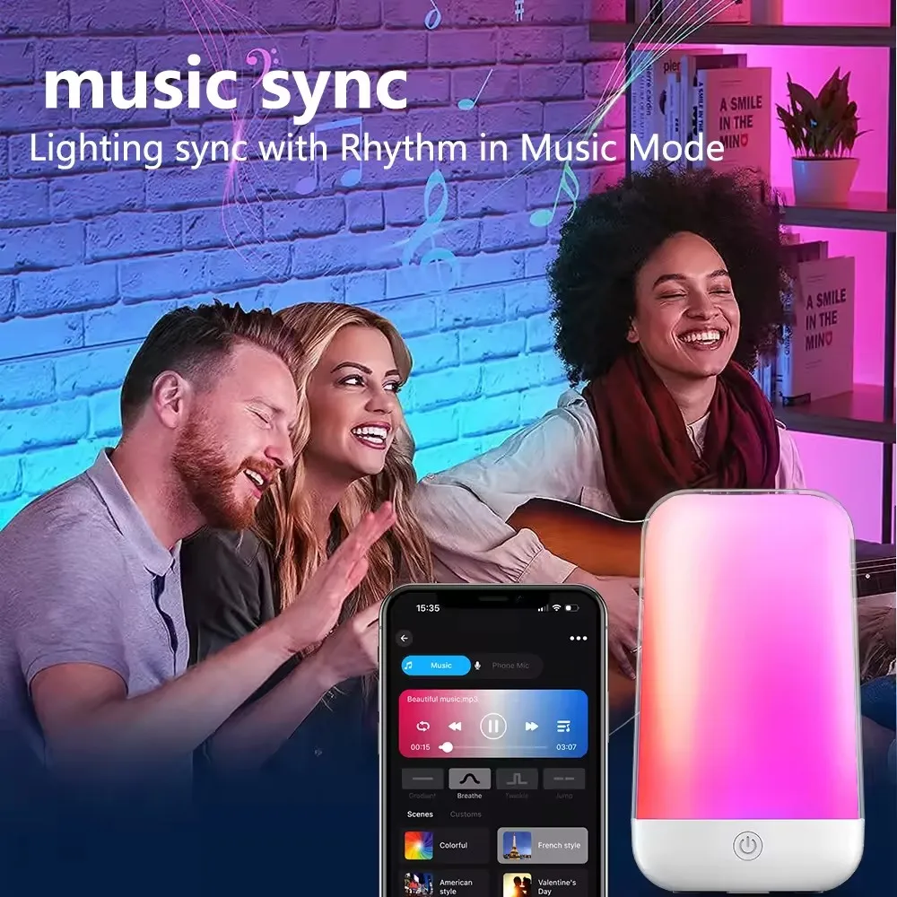 Bluetooth Smart Mood LED Night USB Rechargeable 7 Colors RGB Atmbient Lamp Sensitive Touch Multiple Scene LED Lamp