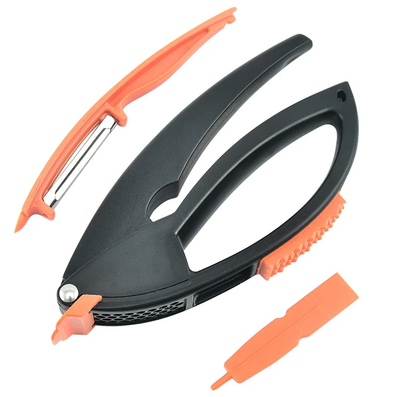 3 in 1 Multi Functional Kitchen Gadgets Crusher Steel Blade Potato Peeler Manual Plastic Garlic CrusherChopper Press