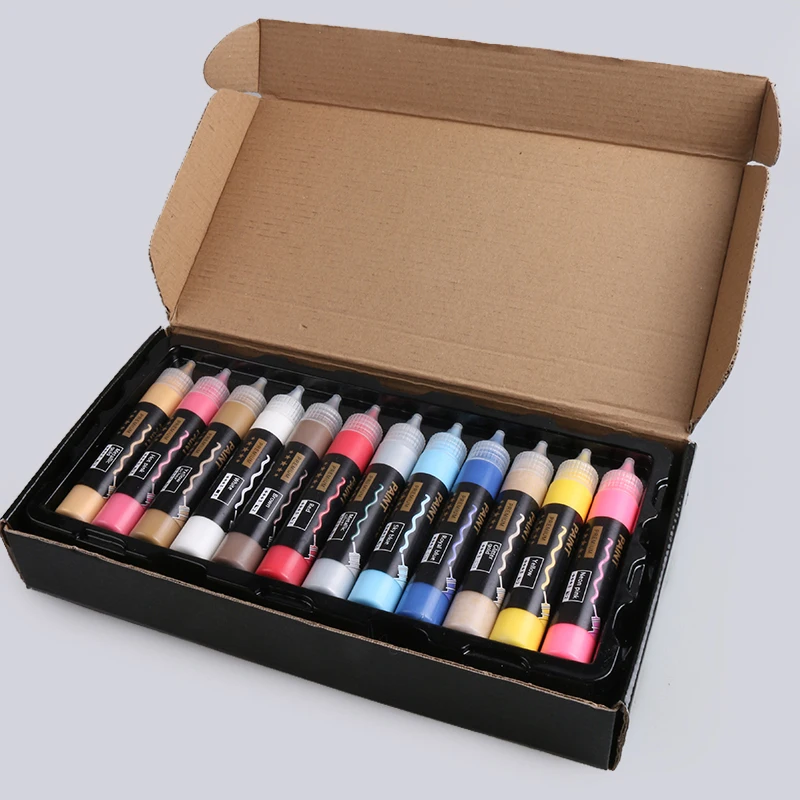 24/ 36 Colors 3D Textile Pigment Hand Painting Wall Painting Pigment Set 3D Acrylic Paint Brushes Set For Wood