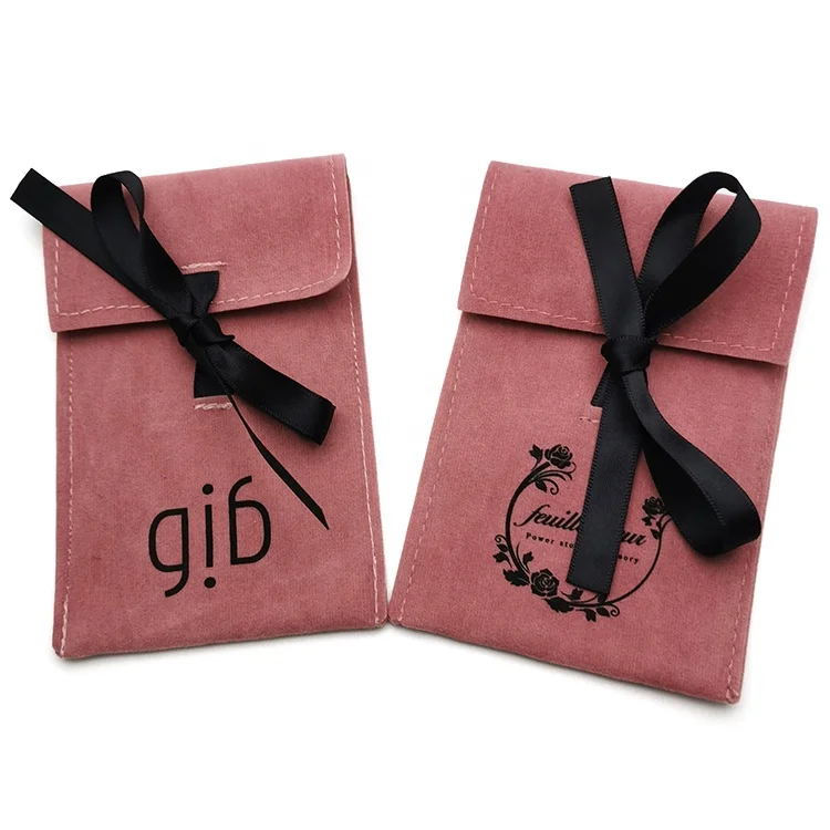 
Custom Logo Printed Velvet Jewelry Pouch Velvet Dust Bag Fashion Bow Decoration Suede Pouch Bag 