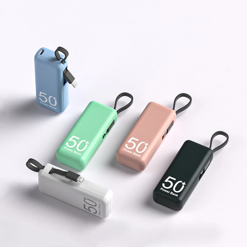 5000mAh Powerbank Mini Small Portable Charger Power Bank With Built In Cables Mini Powerbank Portable Power Bank Mini Power Bank
