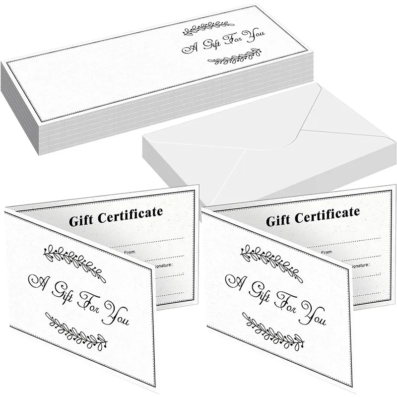 White Beauty Spa Salon Gift Certificates Restaurants Voucher Kraft Blank Gift Certificate Cards with Envelopes