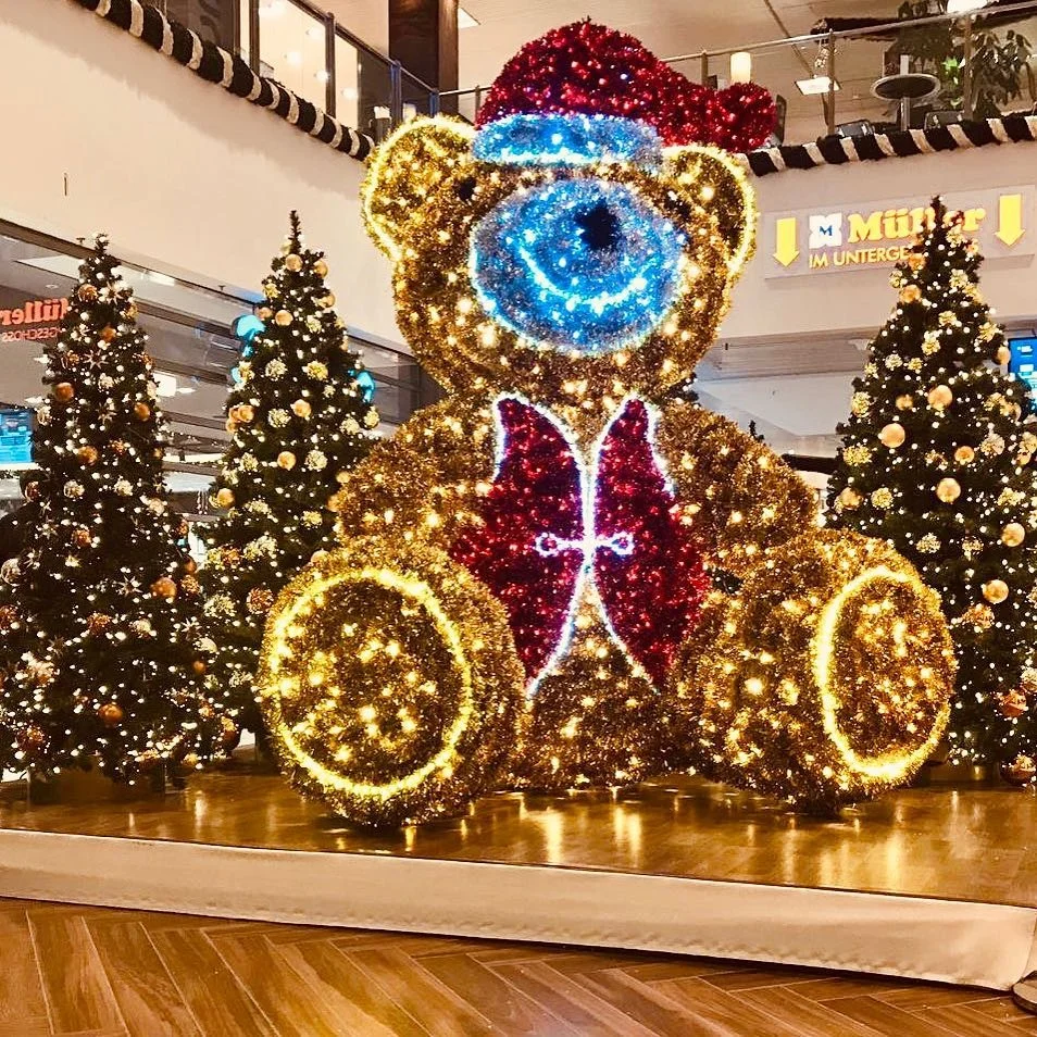 2022 Commercial Christmas Decoration Shopping Mall 3D Xmas Motif Lights Cute Teddy Bear Led Sculptures Landscape Lighting