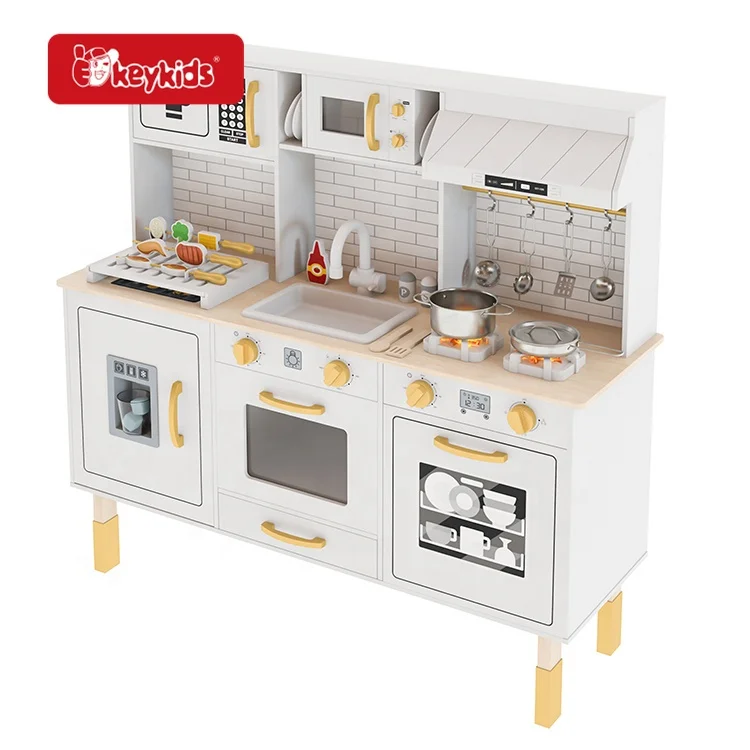 2024 New Sale Luxury Cooking Features Children Wooden Toy Kitchen with Light Sound W10C917