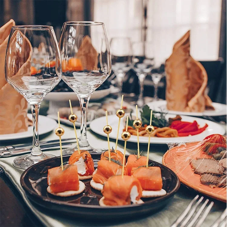 Party Food Supplies 4.7 Inch Toothpicks Bamboo Cocktail Picks Gold Pearl