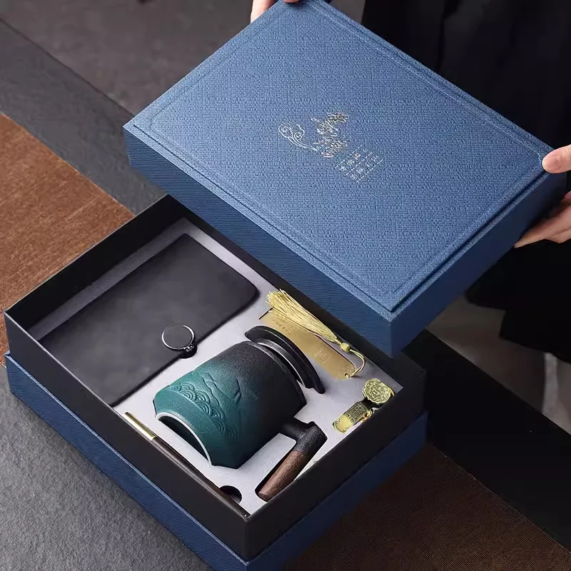 Business Gift 3 Pcs Gift Box Set With Tea Mug Ceramic Stainless Steel Thermos Tumbler notebook