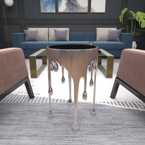 Contemporary design metal side table with black glass top dripping is suitable for living room vases