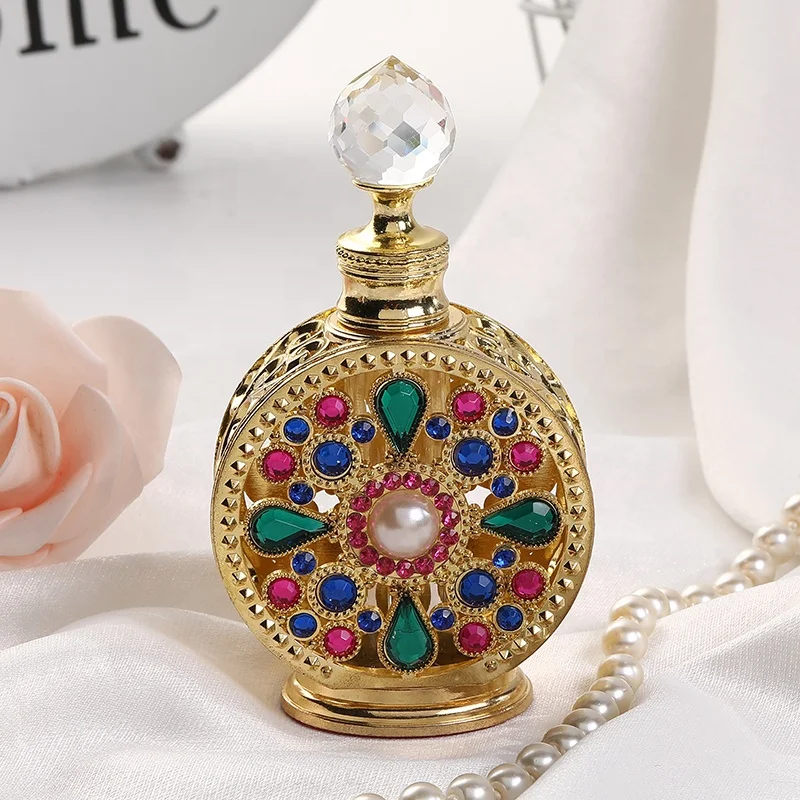 12ml Arabic Dubai Metal Perfume Bottle Glass Essential 0il Attar Refillable Bottles #889