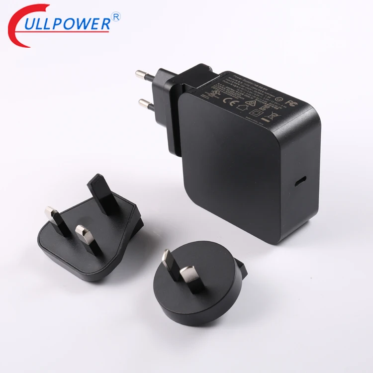 45W Type c charger pd adapter changing ac plug us eu uk kr cn jp India plug pd emarker function with pse kc rohs certification