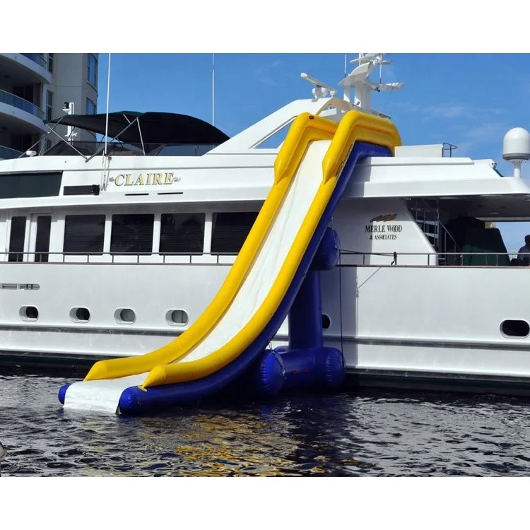 Factory 0.9mm inflatable floating water slide for barge inflatable Yacht slide