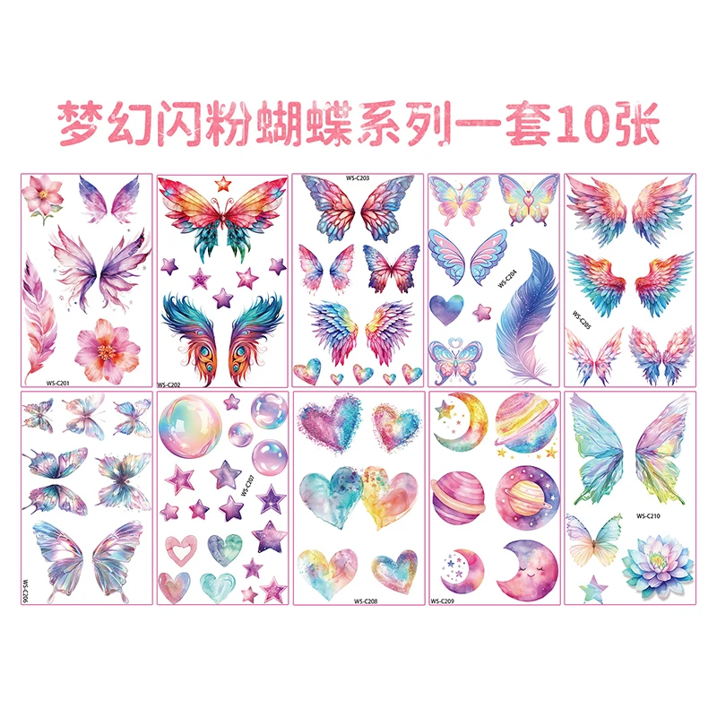 Dreamy GLITTER Butterfly Tattoo Stickers for Children 10 Patterns to Choose from Waterproof Temporary Tattoo Stickers