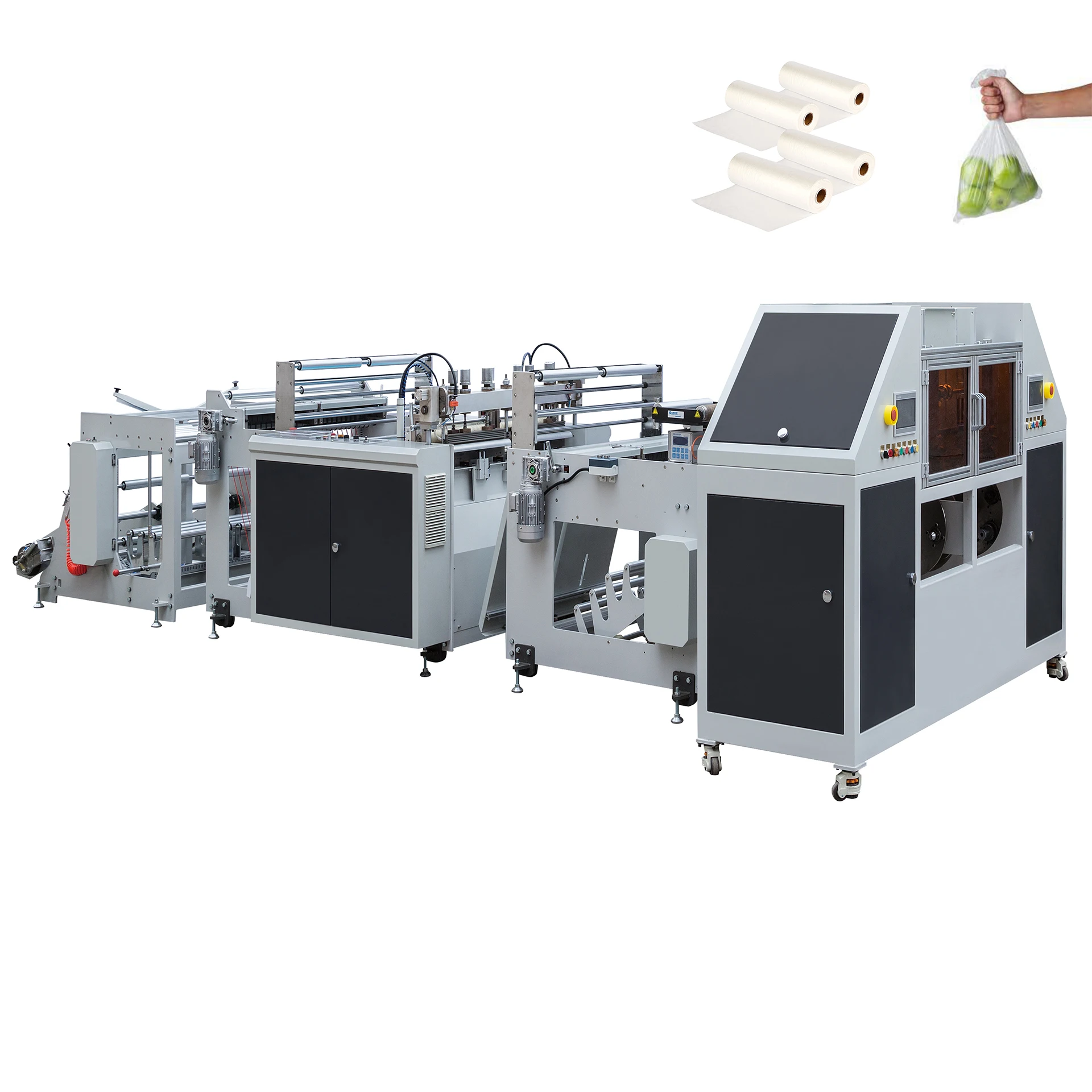 Double Line Degradable Vegetable Fruit Plastic Bag-on-Roll Machine with Paper Core