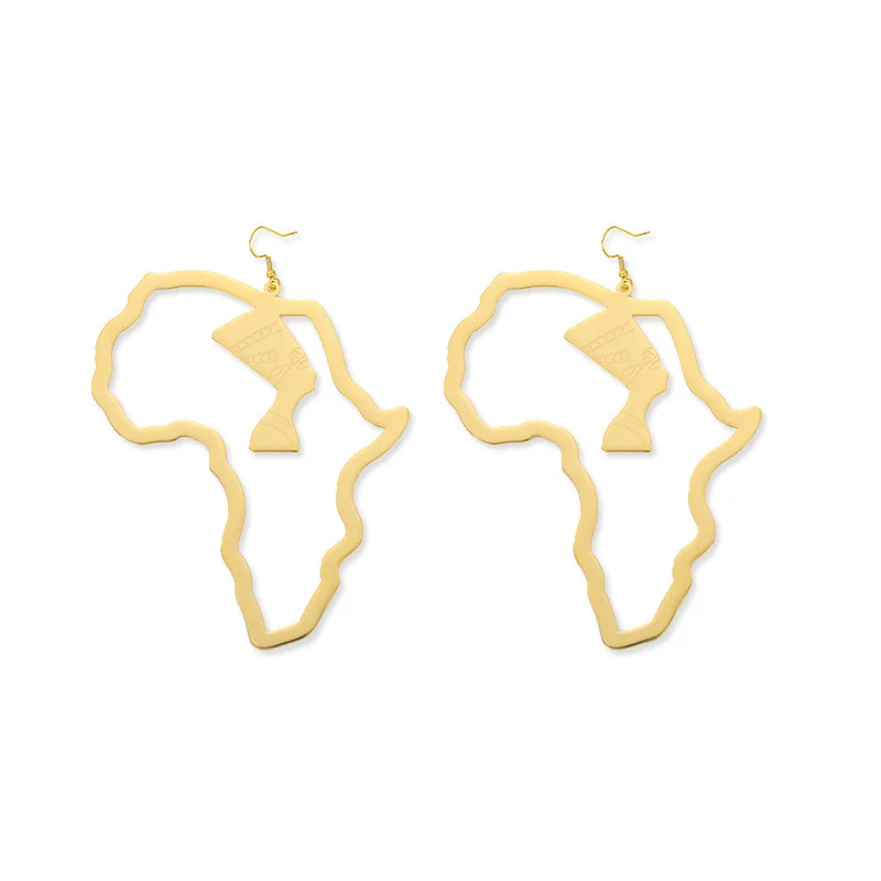Bohemia African Map Earrings 11CM Africa Earrings Jewelry Stainless Steel Boho Dangling Earrings Women Jewelry