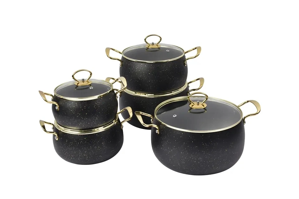 Gold Black Color Factory Customized Non-stick Belly Shape Aluminum Pot Set