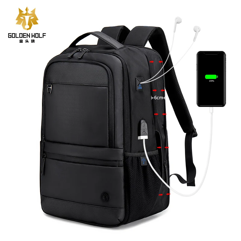 Mochila sac a dos Expandable Waterproof Business Custom  Bagpack  Laptop USB Charging  Backpack Men Rucksack Black Mochilas