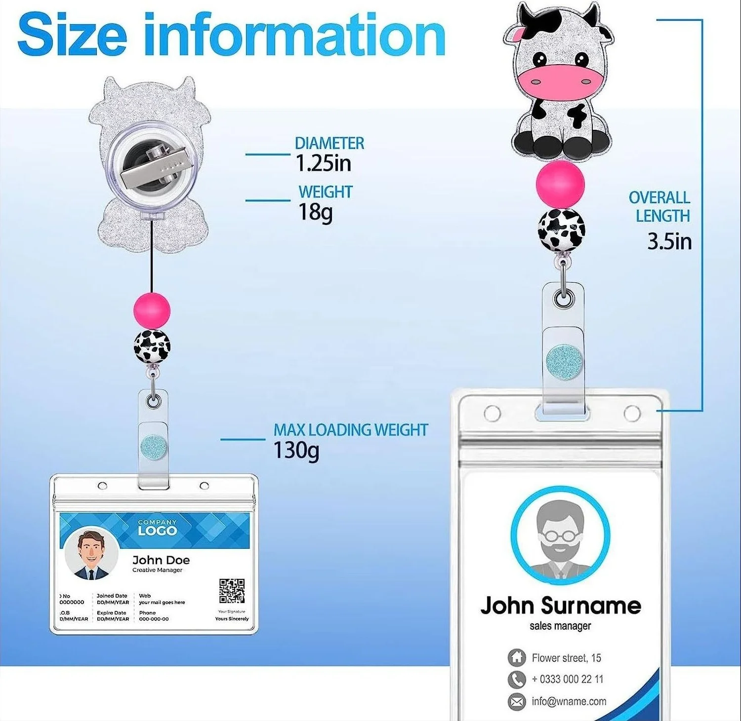 Funny Cow Nurse Accessories ID Badge Card Holder Retractable Badge Reel Badge Holder with Swivel Clip