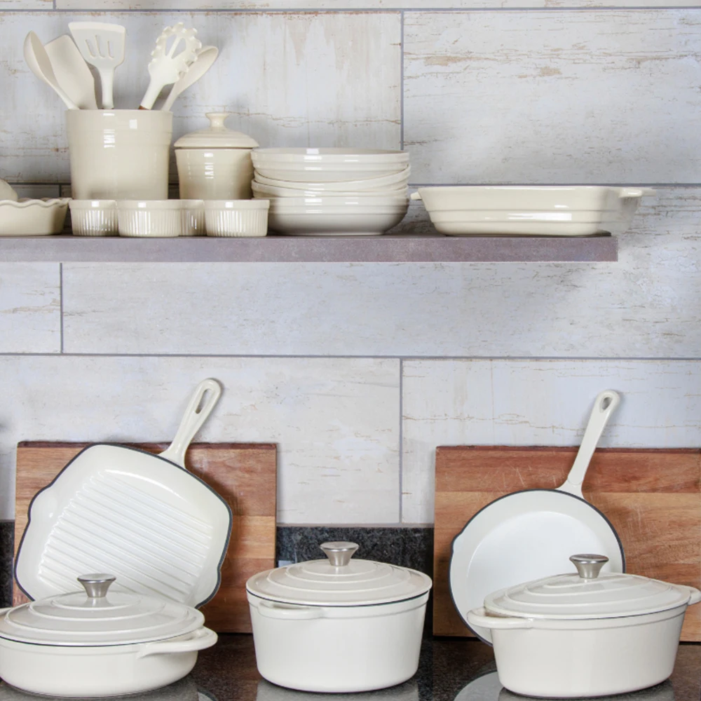 Bright Houseware OEM Custom Hot Selling 24cm Dutch Oven with Lid Non Stick Square Grill Pan Blue Enamel Cast Iron Cookware Set