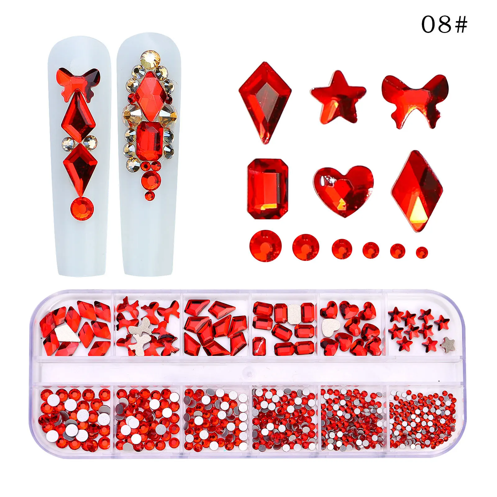 Foretrend 12 Grid Best Seller Nail Stone Nail Rhinestones Crystal AB kit Multi Shape Glass Diamonds Nails Art Rhinestone