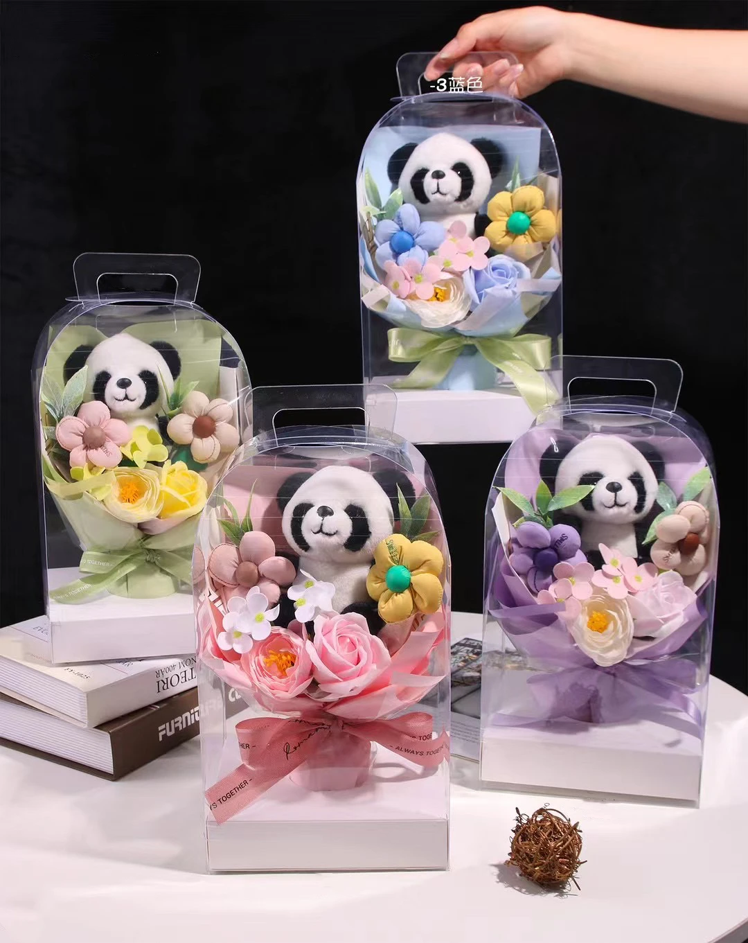 Artificial Flowers Wholesale Panda Doll Bouquet Flower Home Decoration Soap Rose Bouquet