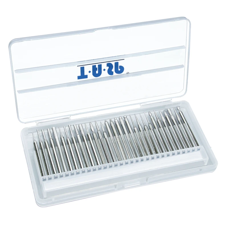 TASP 30pcs 3.2mm Shank Diamond Coated Rotary Burrs Abrasive Grinding File Bit Set Tools Accessories