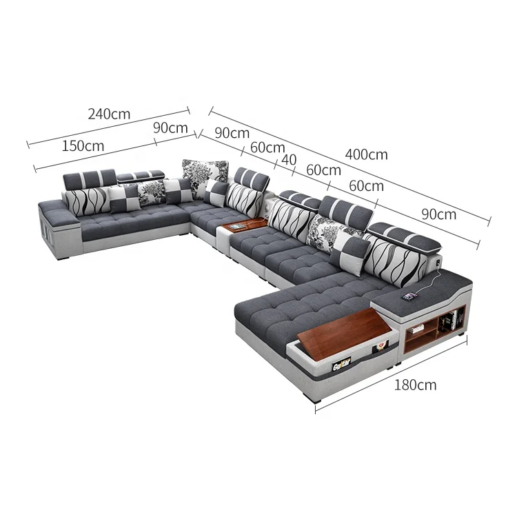 
JS4040 Shaped Luxury Living Room Sofas Sectional Furniture 7 Seater European Fabric Set Modern Sofas bed 