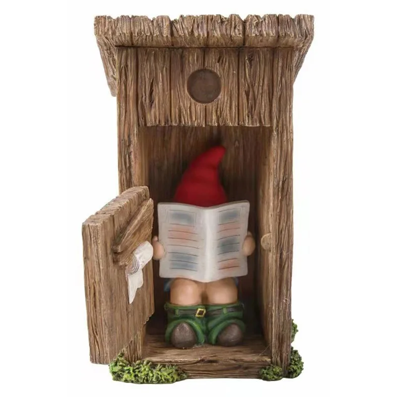 Customizable cross-border outdoor countryside statue dwarf toilet newspaper reading sculpture resin handicraft decorations