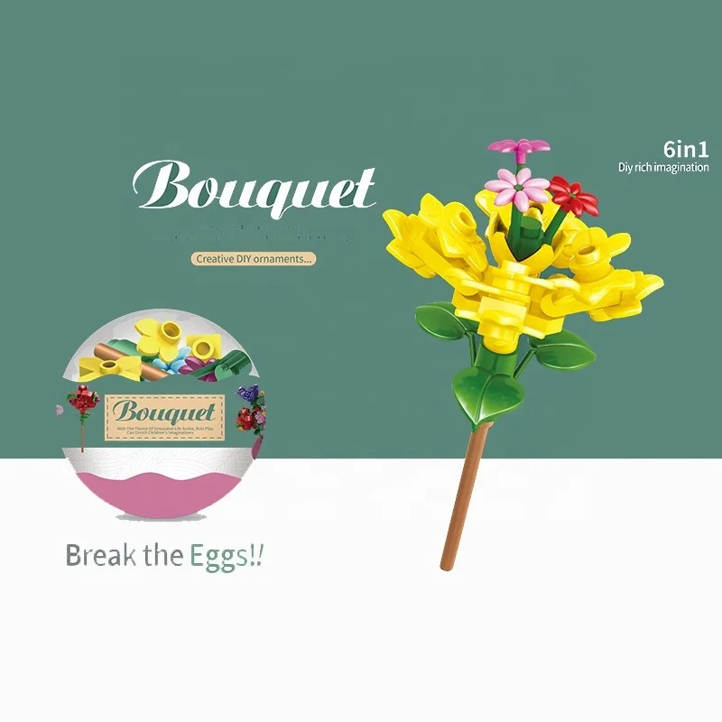 New Product Tiktok Funny Abs 6 In 1 DIY Rich Imagination Flower Building Block Sets Toys For Kids Surprise Egg Gashapon Capsule