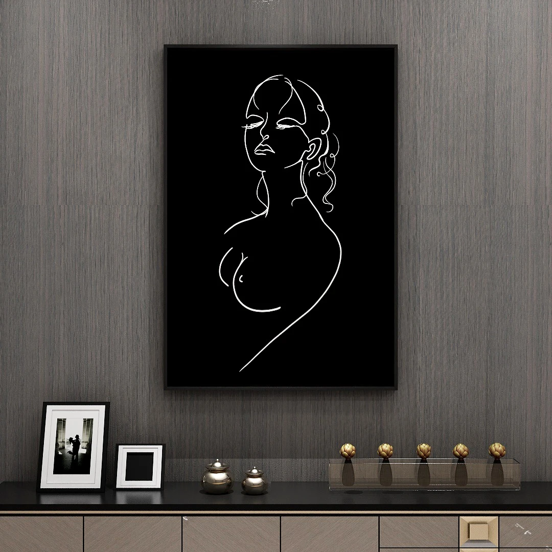 modern abstract line wall art sexy nude body acrylic painting girl black and white canvas print