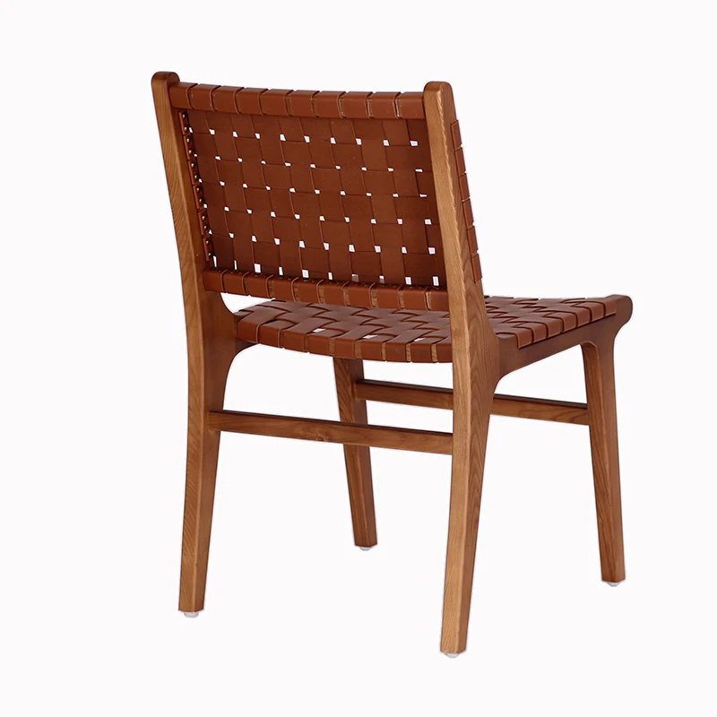 Современная дизайнерская мебель для отеля, кожаный тканый стул с седлом лошади, столы с рамой из массива дерева, обеденный стул, набор для кафе, ресторана