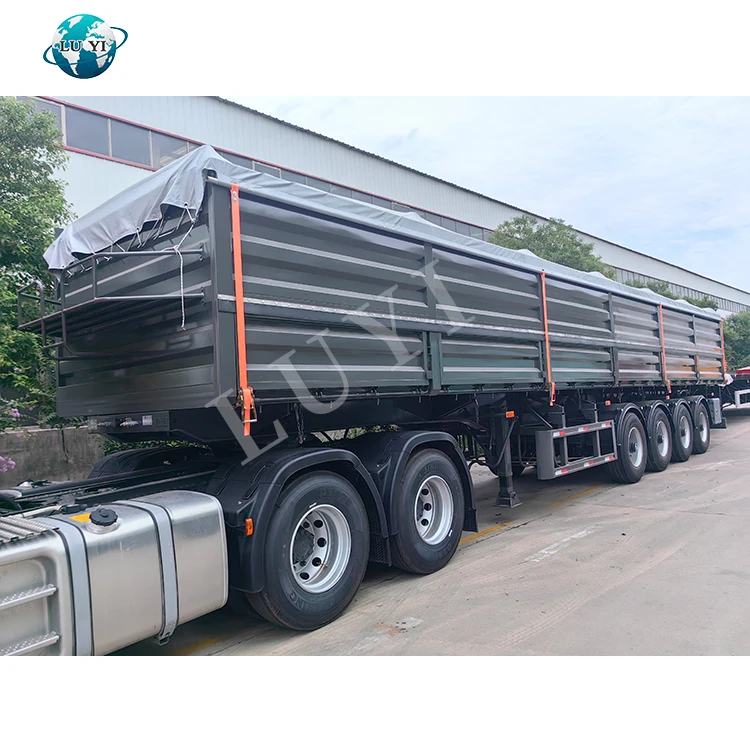 High Quality 4 axle Side Door grain transport side tipper Dump Truck Semi-Trailer