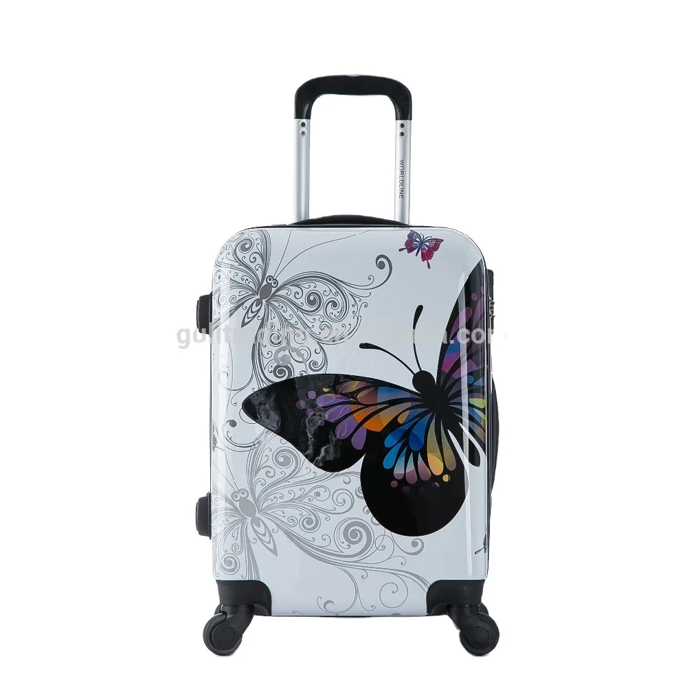 abs pc butterfly printing trolley luggage,suitcase,cabin size trolley case,hot selling luggage