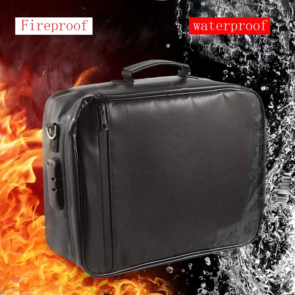 Hot Sale Large Capacity Folding Business Use File Cash Passport Legal Documents Safe Storage Zipper Fireproof Bag With Lock